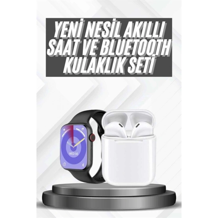 Akıllı Saat Gümüş Kasa Bluetooth Kulaklık Hediyeli Çok Fonksiyonlu İkili Set