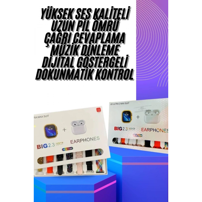 Akıllı Saat Ve Air Pro Kulaklık 7 Kordonlu Çok Fonksiyonlu İkili Set Yeni Nesil