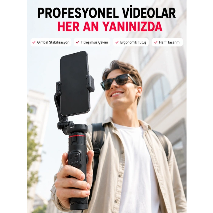Akıllı Takipli Gimbal Selfie Stick Profesyonel Video Çekim Stabilizatörü Uzayabilir Tripod Bluetooth Kumandalı