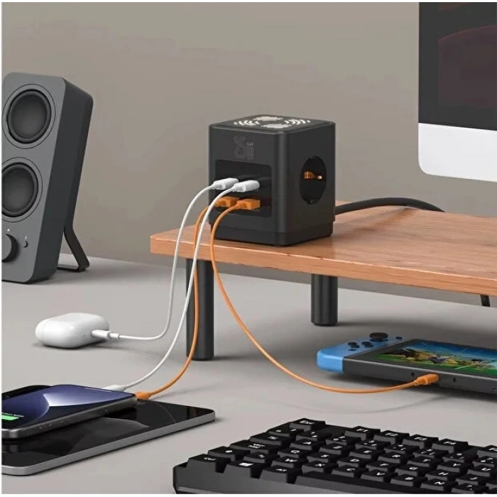 Akım Korumalı 3’lü Priz Gece Lambalı 25w 2xusb 2xtype-c Çıkış Yüksek Gerilim Koruma Priz Çoğaltıcı