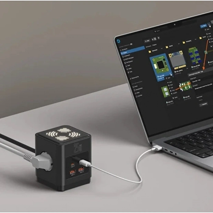 Akım Korumalı 3’lü Priz Gece Lambalı 25w 2xusb 2xtype-c Çıkış Yüksek Gerilim Koruma Priz Çoğaltıcı