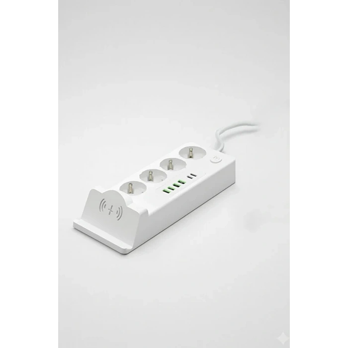 Akım Korumalı Kablosuz Şarjlı Masaüstü Priz | 4 Priz, 4 Usb, 2 Type-c