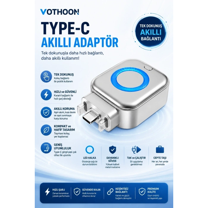 Akım Korumalı Type-c Akıllı Şarj Ayırıcı Otomatik Şarj Kesici Batarya Koruma Adaptörü Hızlı Şarj Destekli