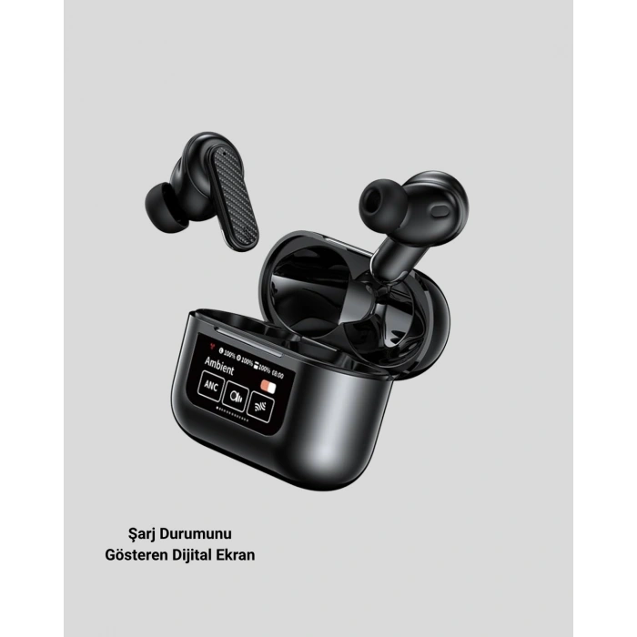 Aktif Gürültü Engelleme (anc) Kablosuz Bluetooth Kulaklık – Dijital Ekranlı, Dokunmatik Ve Uzun Pil Ömürlü