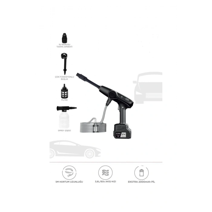 Akülü Şarjlı Yüksek Basınçlı Oto Araba Bahçe Yıkama,temizleme Su Sı