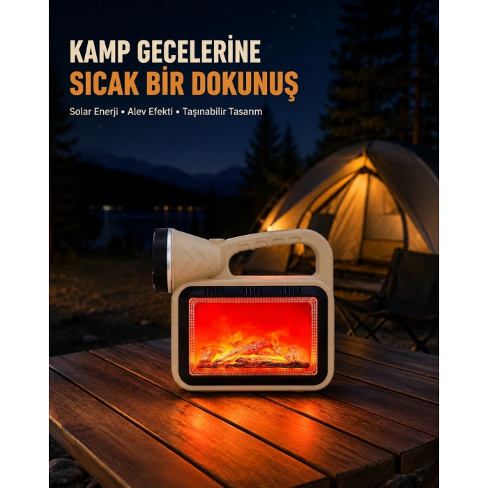 Alev Efektli Solar Lamba Cob Işıklı Taşınabilir Bahçe Kamp Aydınlatma