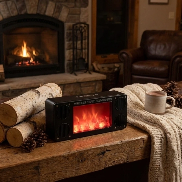 Alev Şömine Efektli Bluetooth Hoparlör Siyah