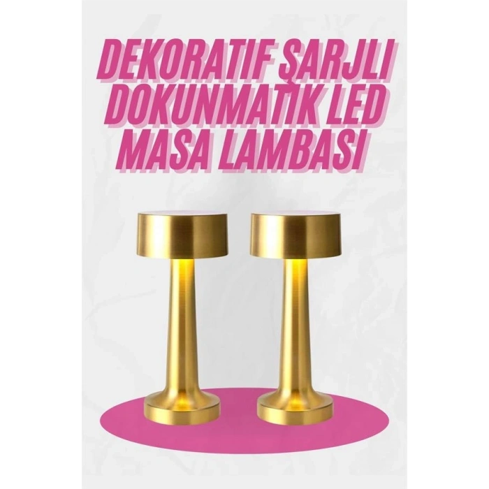 Altın Rengi Masa Ve Gece Lambası Dokunmatik Şarjlı Masa Lambası