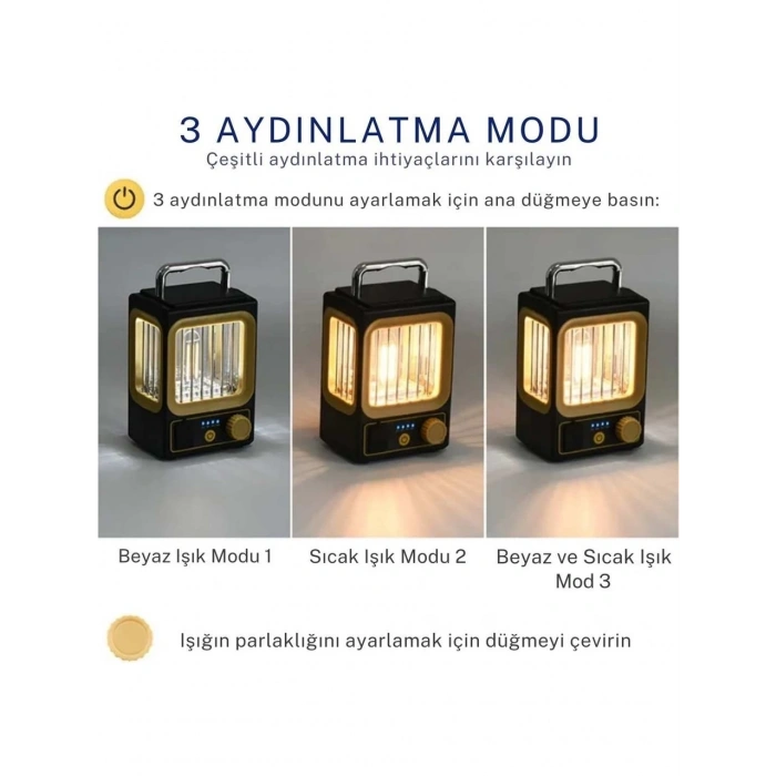 Ampul Solar Şarj Edilebilir 12 Led 1 Rustikli Led Kamp Lambası