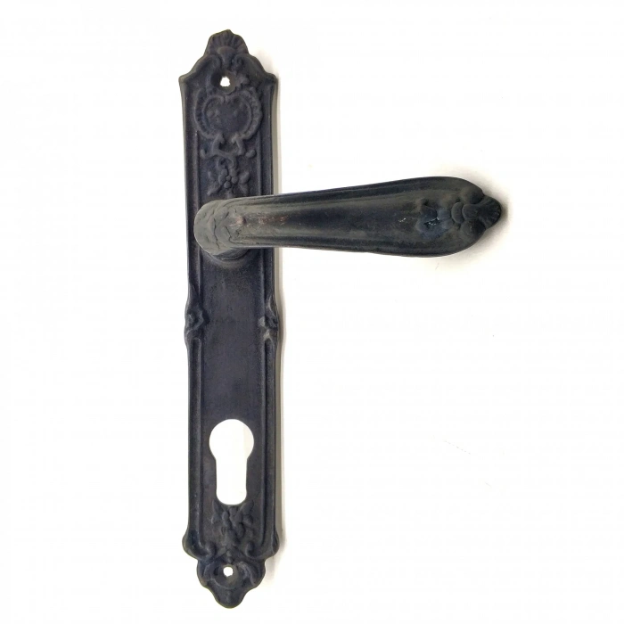 Antika Tarz Dekoratif Pirinç Çiçekli Oda Kapı Kolu - 240x40 Mm, Oksit