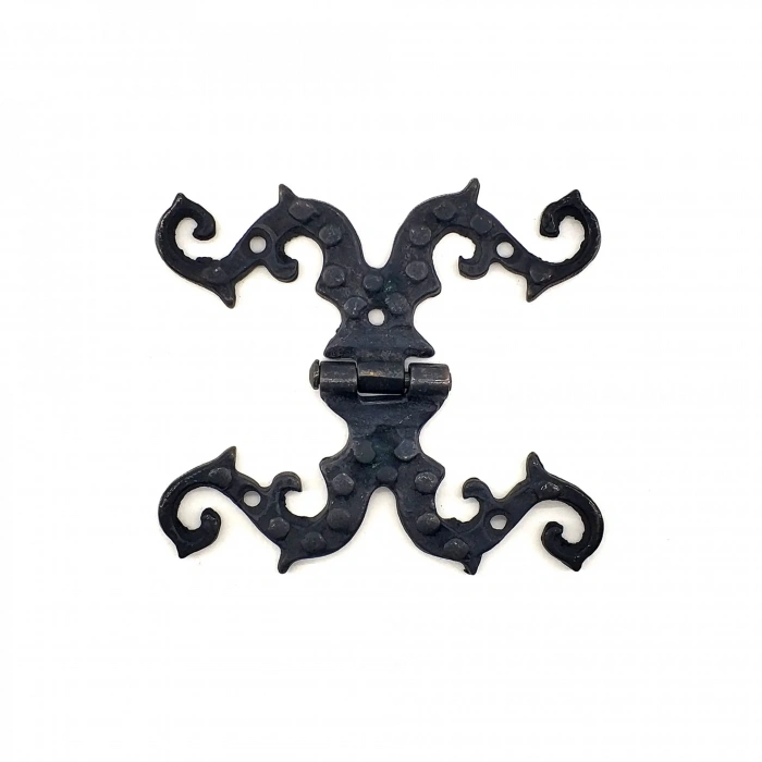 Antika Tarz Dekoratif Pirinç Süslü Menteşe - 100x90 Mm, Oksit