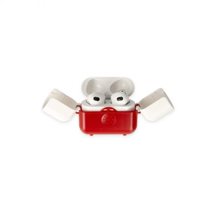Apple Airpods 3 (3.nesil) Basmalı Kılıf - Kırmızı-beyaz