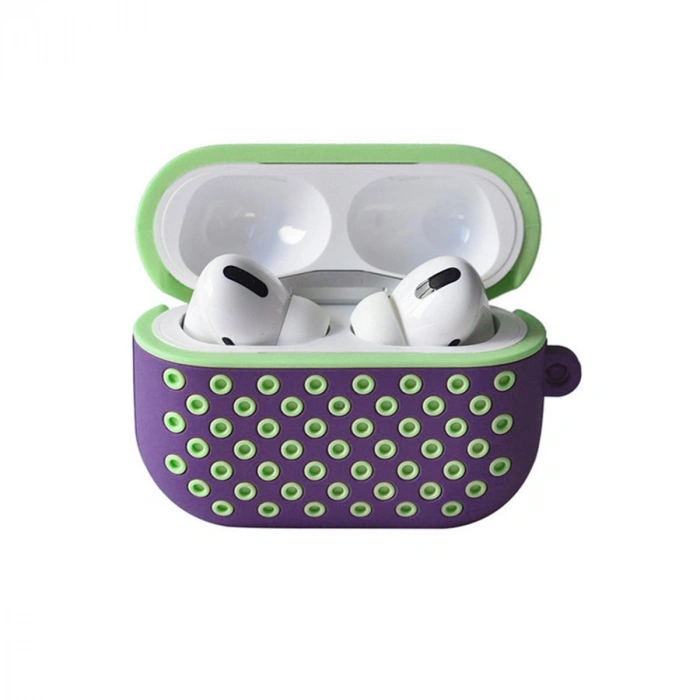 Apple Airpods Pro 2 (2.nesil) Spor Delikli Kılıf - Lila-yeşil