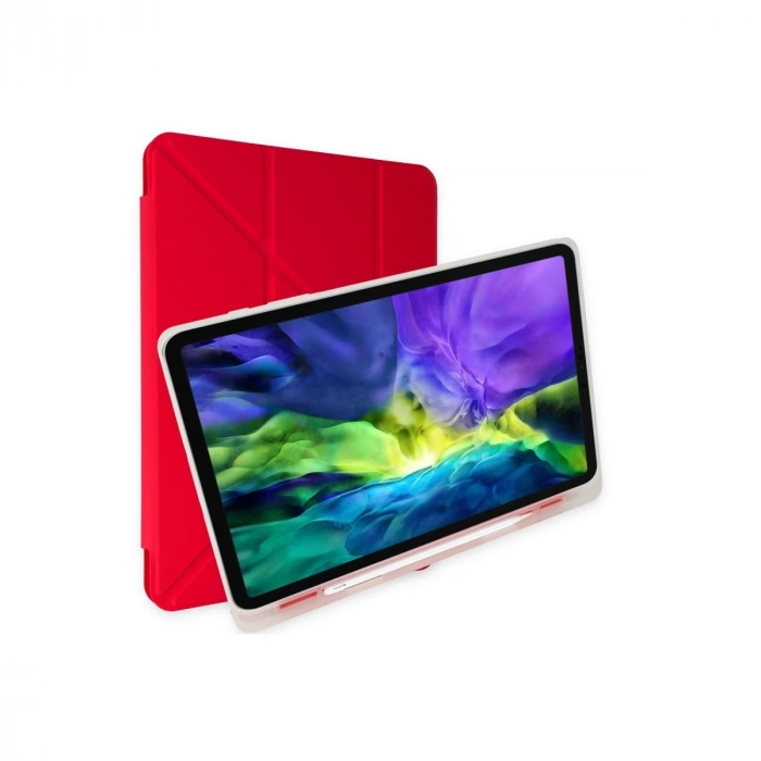 Apple İpad Pro 12.9 (2021) Kılıf Kalemlikli Mars Tablet Kılıfı - Kırmızı