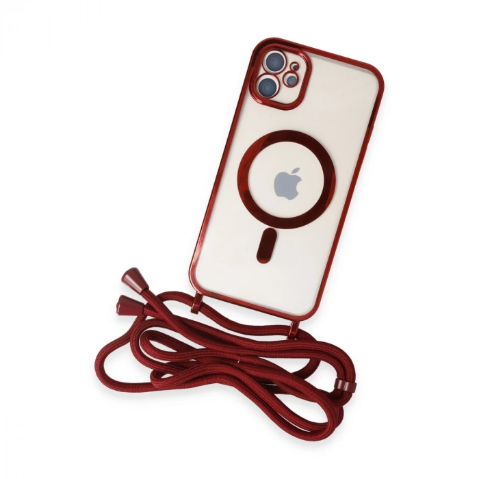 Apple İphone 11 Kılıf Divo Lazer Askılı Magsafe Kapak - Kırmızı