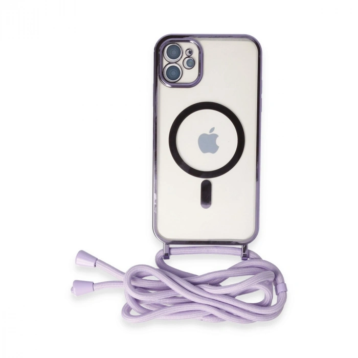 Apple İphone 11 Kılıf Divo Lazer Askılı Magsafe Kapak - Lila