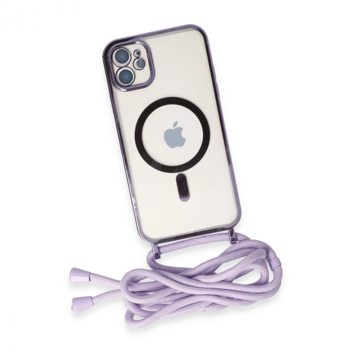 Apple İphone 11 Kılıf Divo Lazer Askılı Magsafe Kapak - Lila