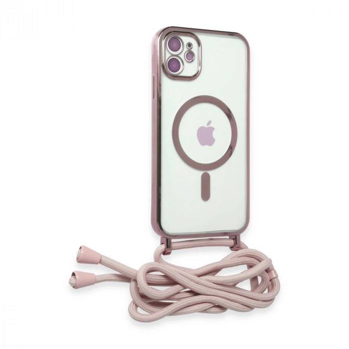 Apple İphone 11 Kılıf Divo Lazer Askılı Magsafe Kapak - Pembe