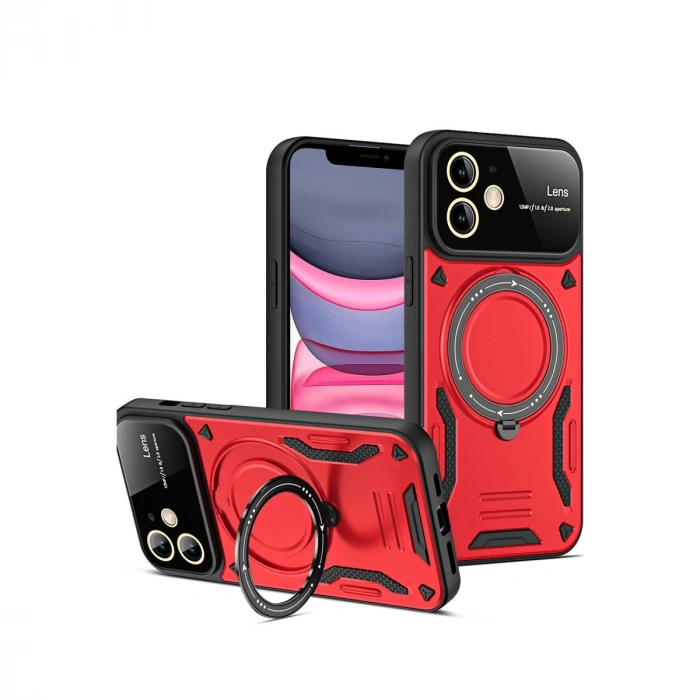 Apple İphone 11 Kılıf Joy Lens Standlı Kapak - Kırmızı