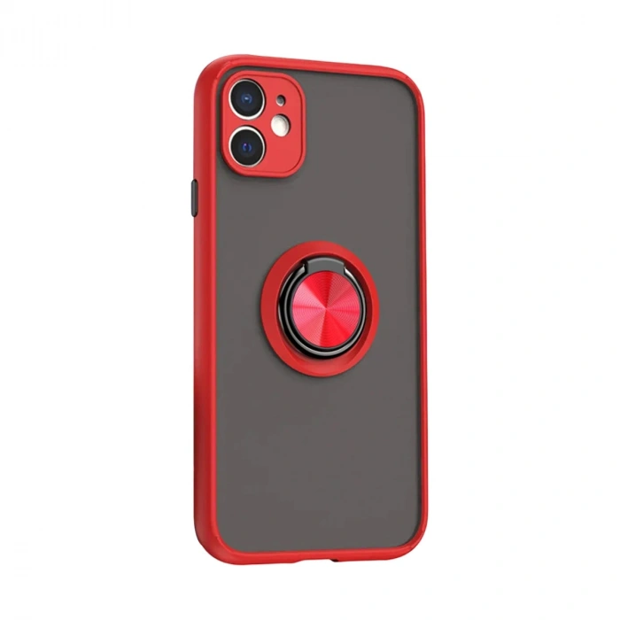 Apple İphone 11 Kılıf Montreal Yüzüklü Silikon Kapak - Kırmızı