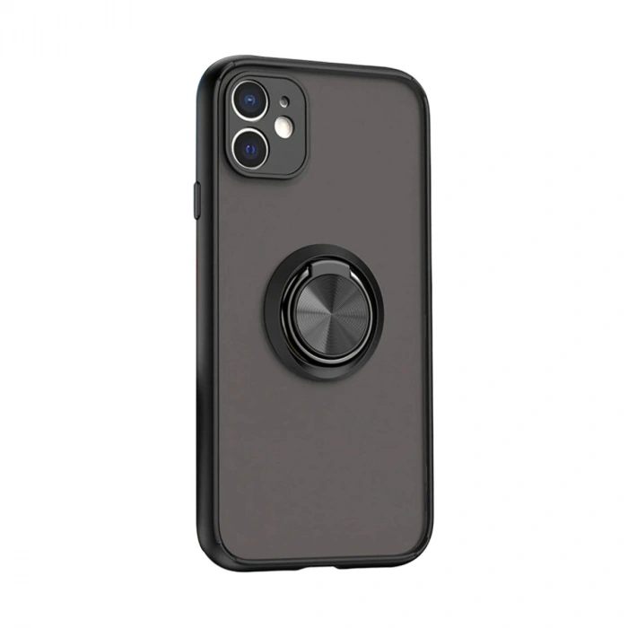 Apple İphone 11 Kılıf Montreal Yüzüklü Silikon Kapak - Siyah