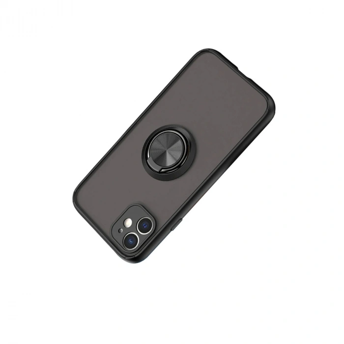 Apple İphone 11 Kılıf Montreal Yüzüklü Silikon Kapak - Siyah