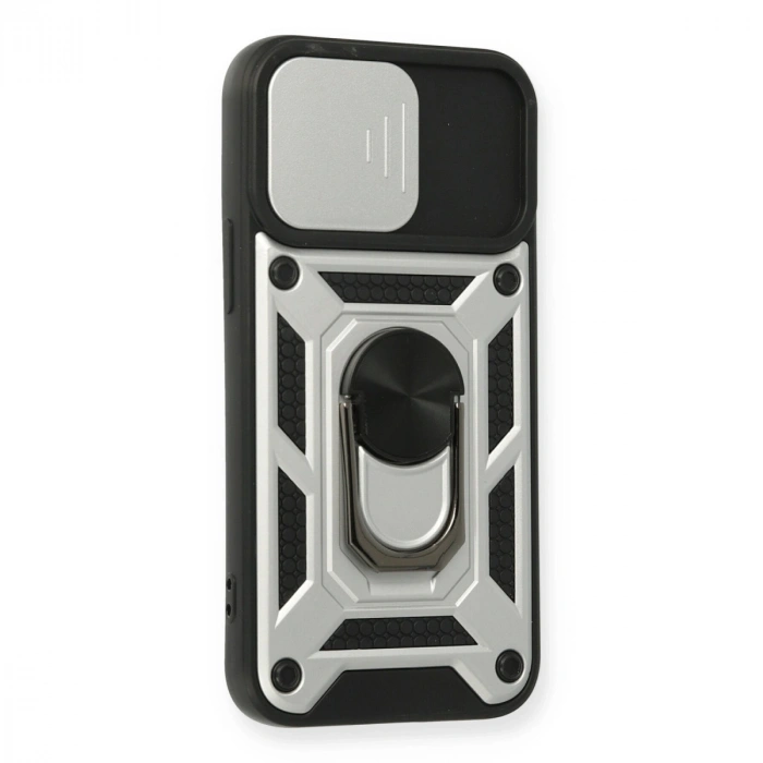 Apple İphone 11 Kılıf Pars Lens Yüzüklü Silikon - Gümüş