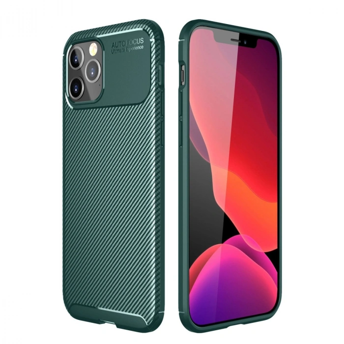 Apple İphone 11 Pro Kılıf Auto Focus Karbon Kapak - Yeşil