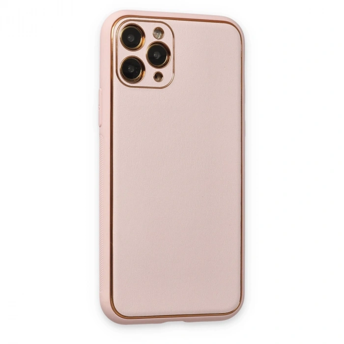 Apple İphone 11 Pro Kılıf Coco Deri Silikon Kapak - Pudra