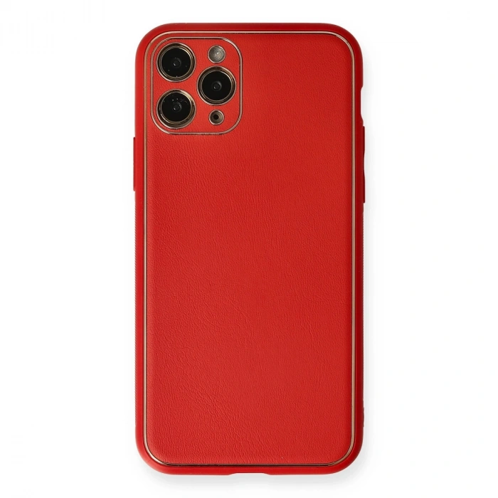 Apple İphone 11 Pro Max Kılıf Coco Deri Silikon Kapak - Kırmızı