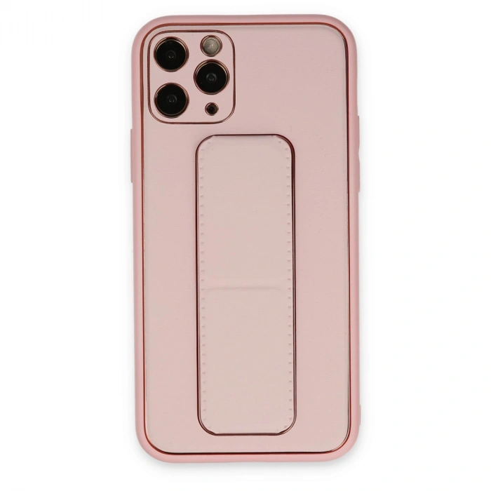 Apple İphone 11 Pro Max Kılıf Coco Deri Standlı Kapak - Pembe