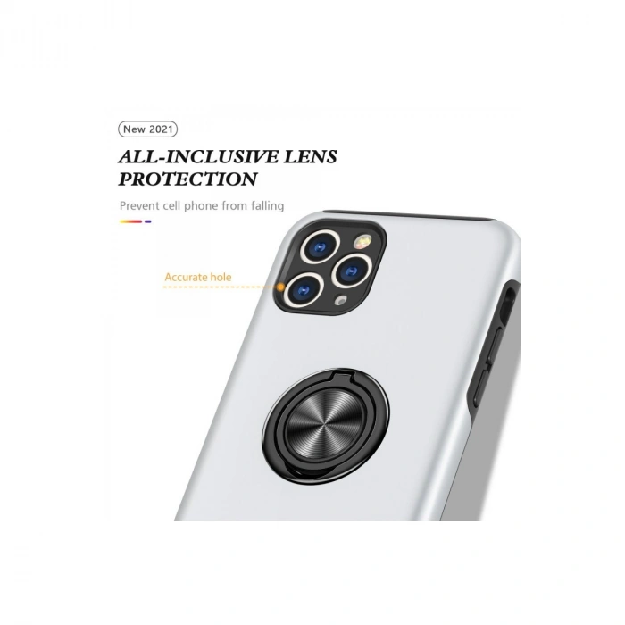 Apple İphone 11 Pro Max Kılıf Elit Yüzüklü Kapak - Gümüş