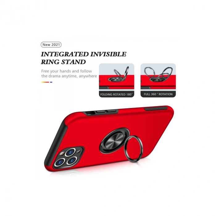 Apple İphone 11 Pro Max Kılıf Elit Yüzüklü Kapak - Kırmızı