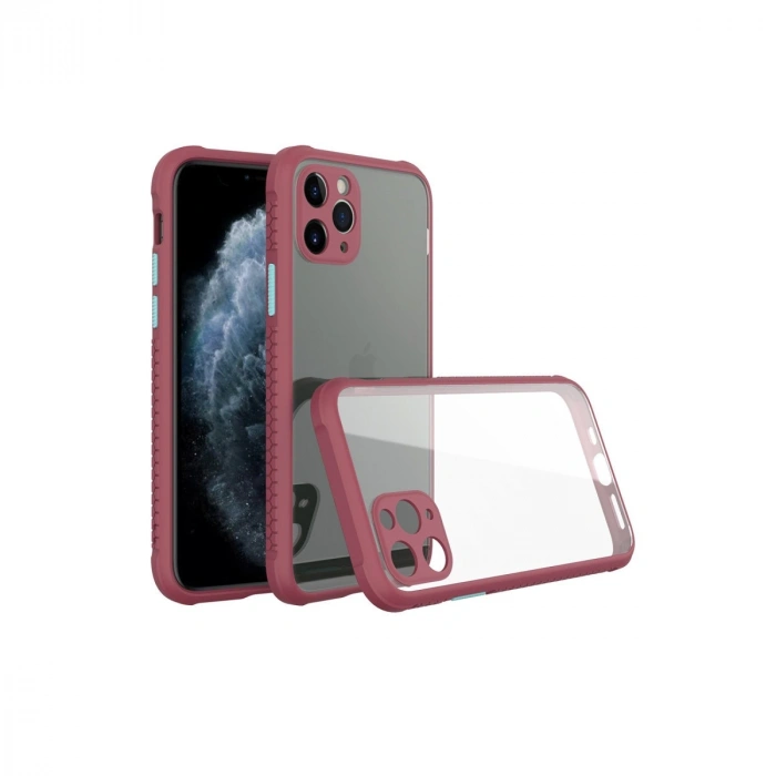 Apple İphone 11 Pro Max Kılıf Miami Şeffaf Silikon - Fuşya