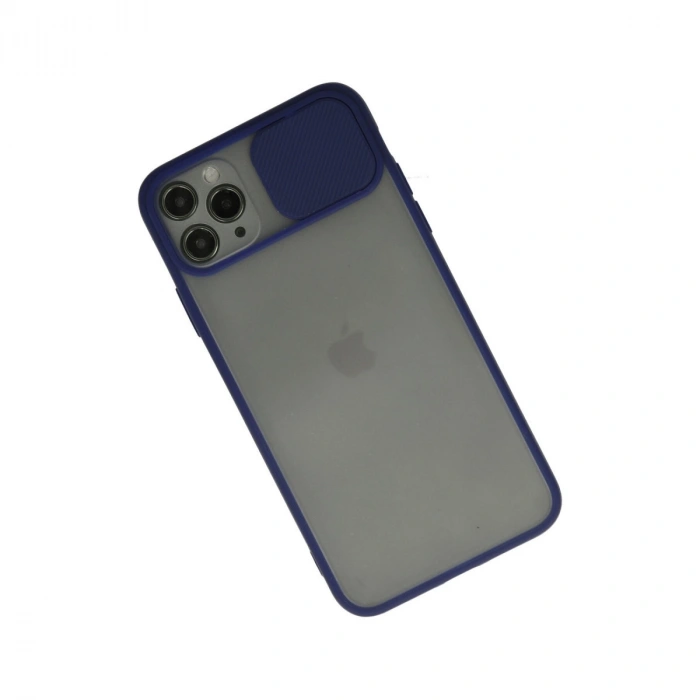 Apple İphone 11 Pro Max Kılıf Palm Buzlu Kamera Sürgülü Silikon - Lacivert