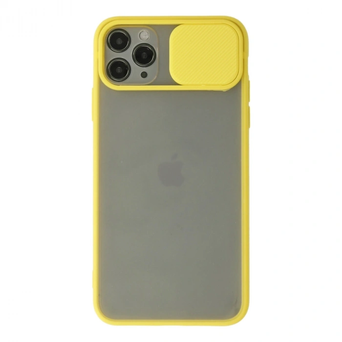 Apple İphone 11 Pro Max Kılıf Palm Buzlu Kamera Sürgülü Silikon - Sarı