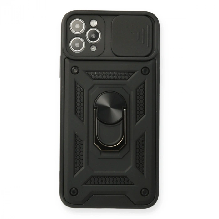 Apple İphone 11 Pro Max Kılıf Pars Lens Yüzüklü Silikon - Siyah