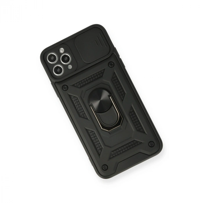 Apple İphone 11 Pro Max Kılıf Pars Lens Yüzüklü Silikon - Siyah