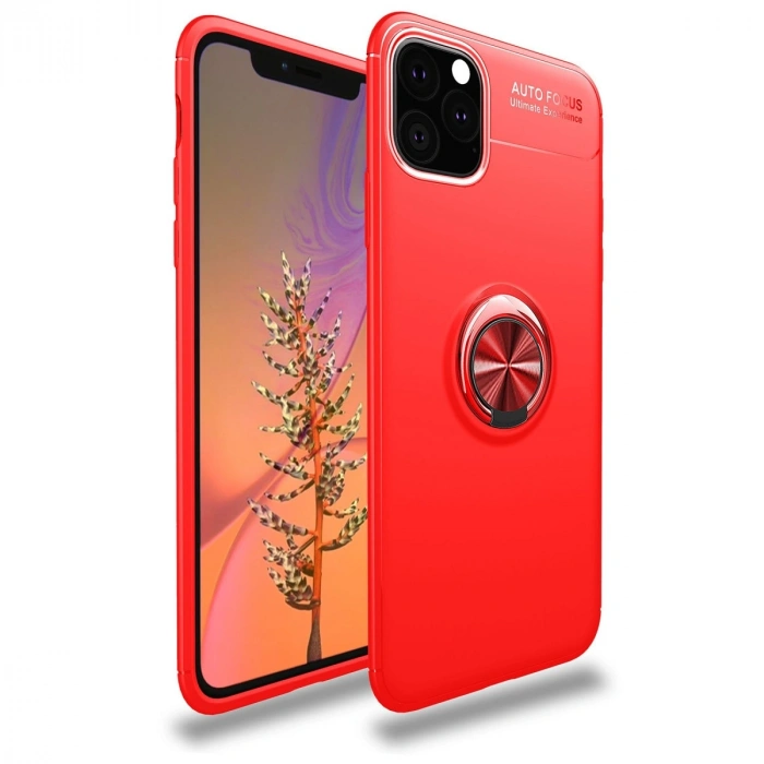 Apple İphone 11 Pro Max Kılıf Range Yüzüklü Silikon - Kırmızı