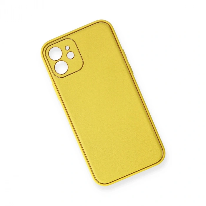Apple İphone 12 Kılıf Coco Deri Silikon Kapak - Sarı