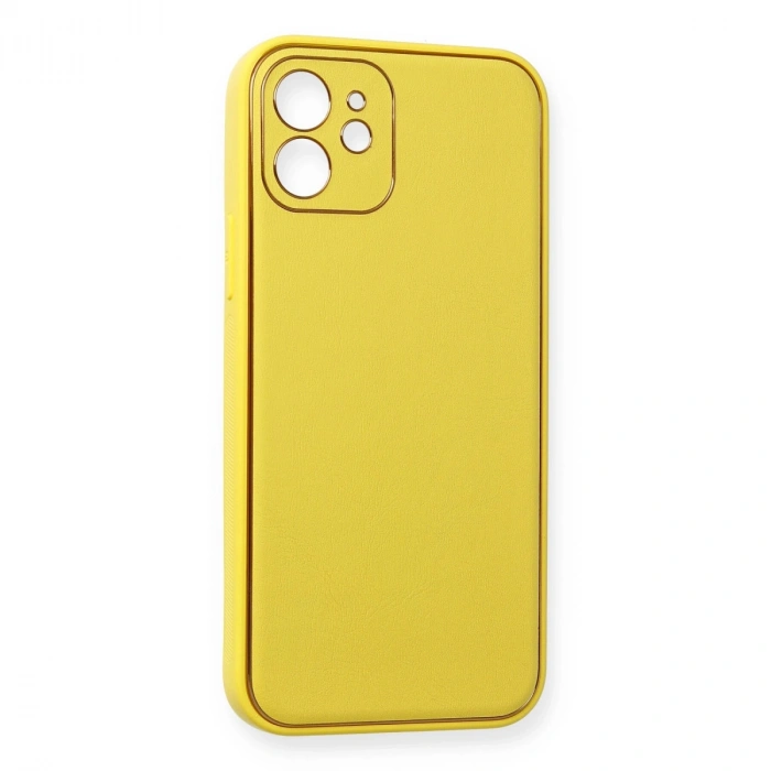 Apple İphone 12 Kılıf Coco Deri Silikon Kapak - Sarı
