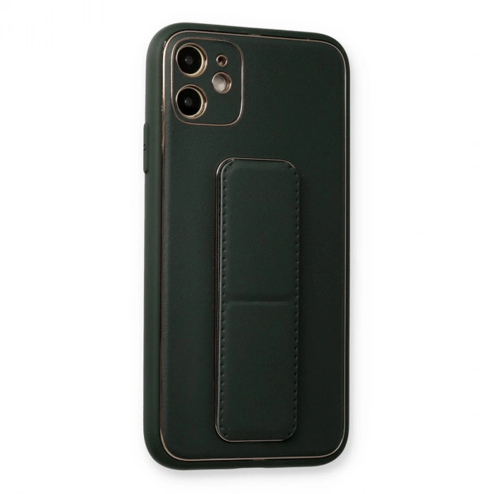 Apple İphone 12 Kılıf Coco Deri Standlı Kapak - Füme