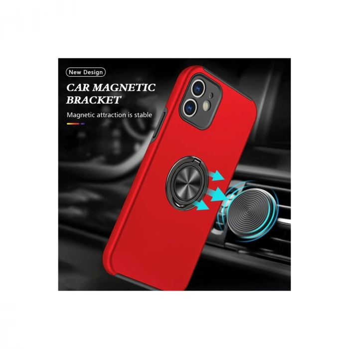 Apple İphone 12 Kılıf Elit Yüzüklü Kapak - Kırmızı