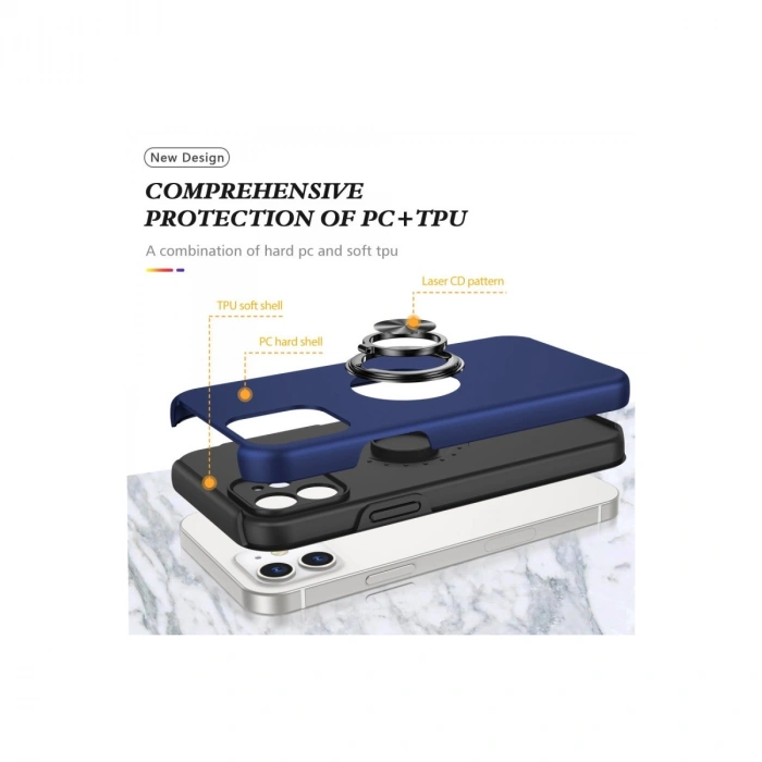 Apple İphone 12 Kılıf Elit Yüzüklü Kapak - Lacivert