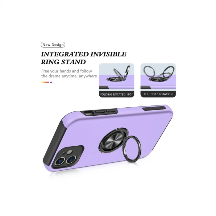 Apple İphone 12 Kılıf Elit Yüzüklü Kapak - Mor