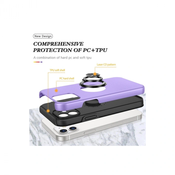 Apple İphone 12 Kılıf Elit Yüzüklü Kapak - Mor