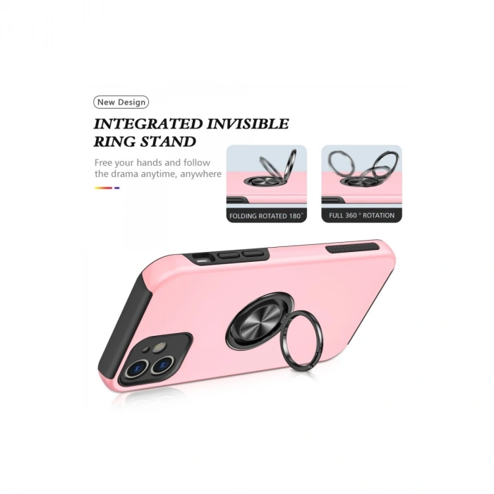 Apple İphone 12 Kılıf Elit Yüzüklü Kapak - Pembe