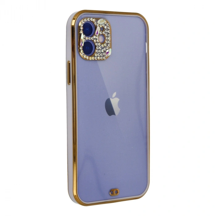 Apple İphone 12 Kılıf Liva Taşlı Silikon - Mor