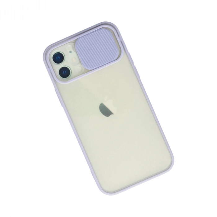 Apple İphone 12 Kılıf Palm Buzlu Kamera Sürgülü Silikon - Lila