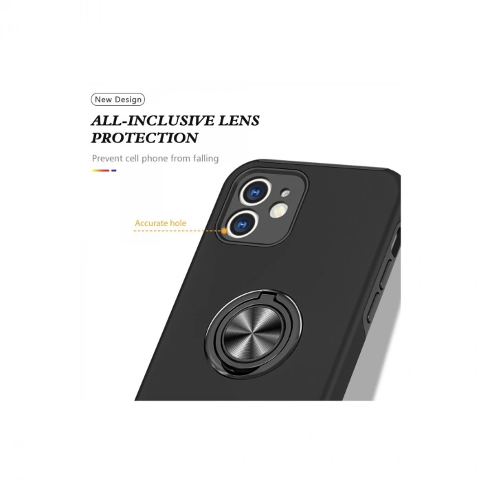 Apple İphone 12 Mini Kılıf Elit Yüzüklü Kapak - Siyah